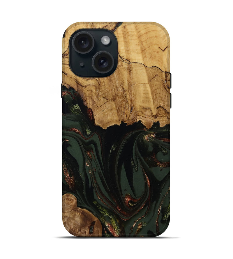 iPhone 15 Wood Live Edge Phone Case - Capri (Green, 808574)