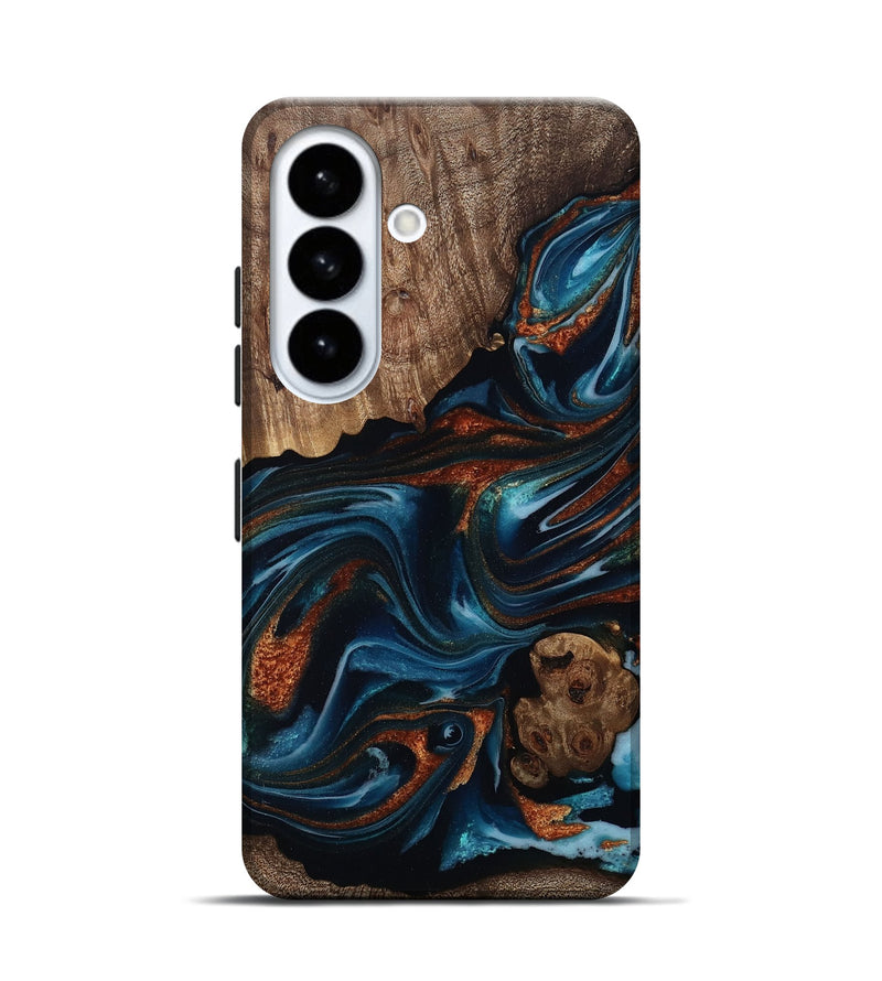 Galaxy S26 Wood Live Edge Phone Case - Lorena (Teal & Gold, 808604)