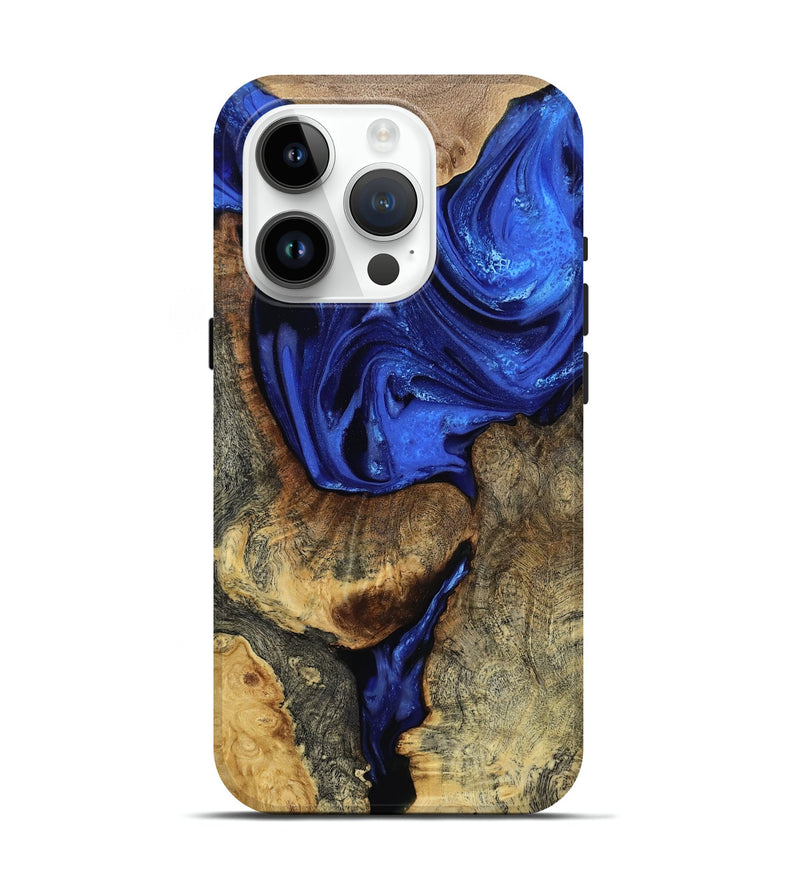 iPhone 15 Pro Wood Live Edge Phone Case - Alana (Blue, 808607)