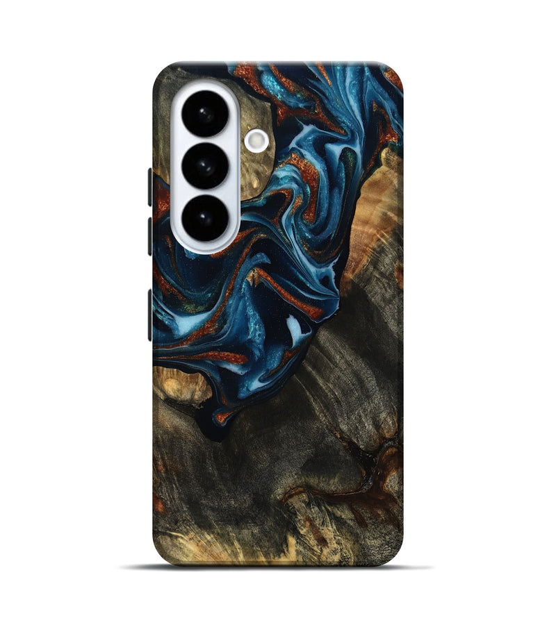 Galaxy S26 Wood Live Edge Phone Case - Santino (Teal & Gold, 808609)