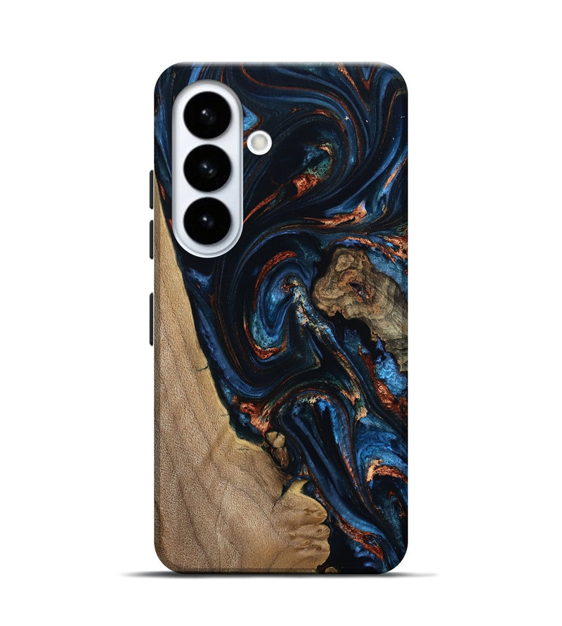 Galaxy S26 Wood Live Edge Phone Case - Kristin (Teal & Gold, 808617)