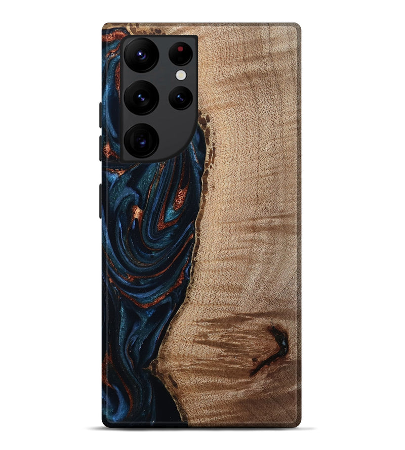 Galaxy S22 Ultra Wood Live Edge Phone Case - Calvin (Teal & Gold, 808625)