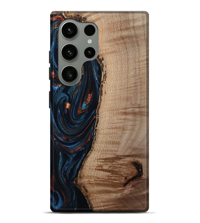 Galaxy S24 Ultra Wood Live Edge Phone Case - Calvin (Teal & Gold, 808625)