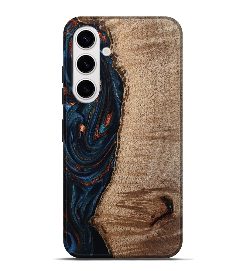 Galaxy S25 Plus Wood Live Edge Phone Case - Calvin (Teal & Gold, 808625)