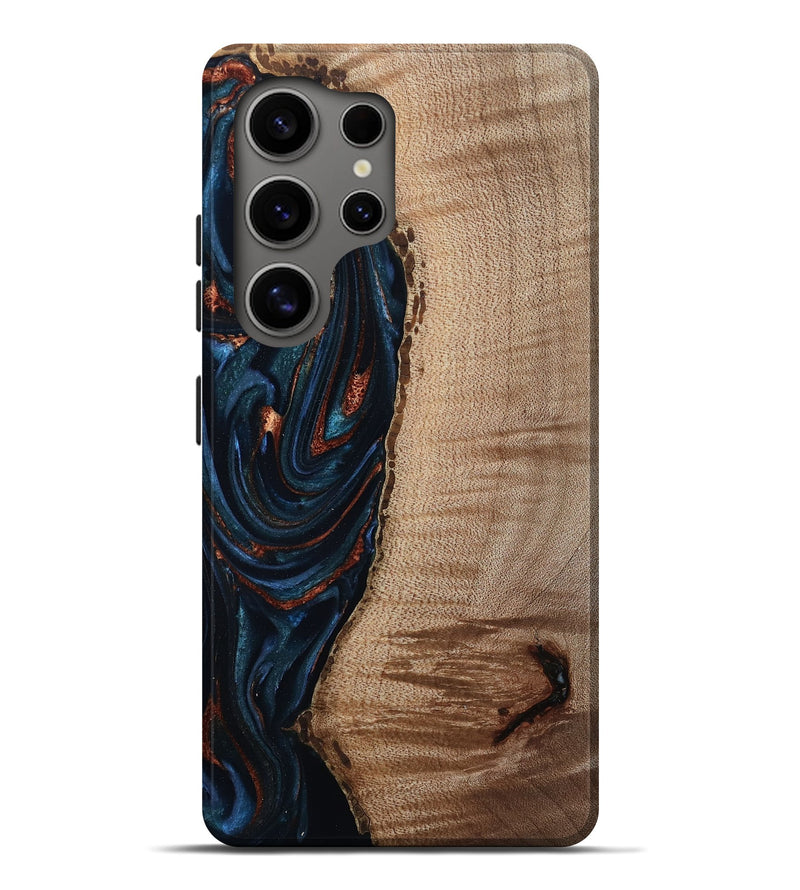 Galaxy S25 Ultra Wood Live Edge Phone Case - Calvin (Teal & Gold, 808625)