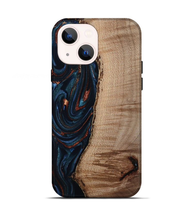 iPhone 13 Wood Live Edge Phone Case - Calvin (Teal & Gold, 808625)
