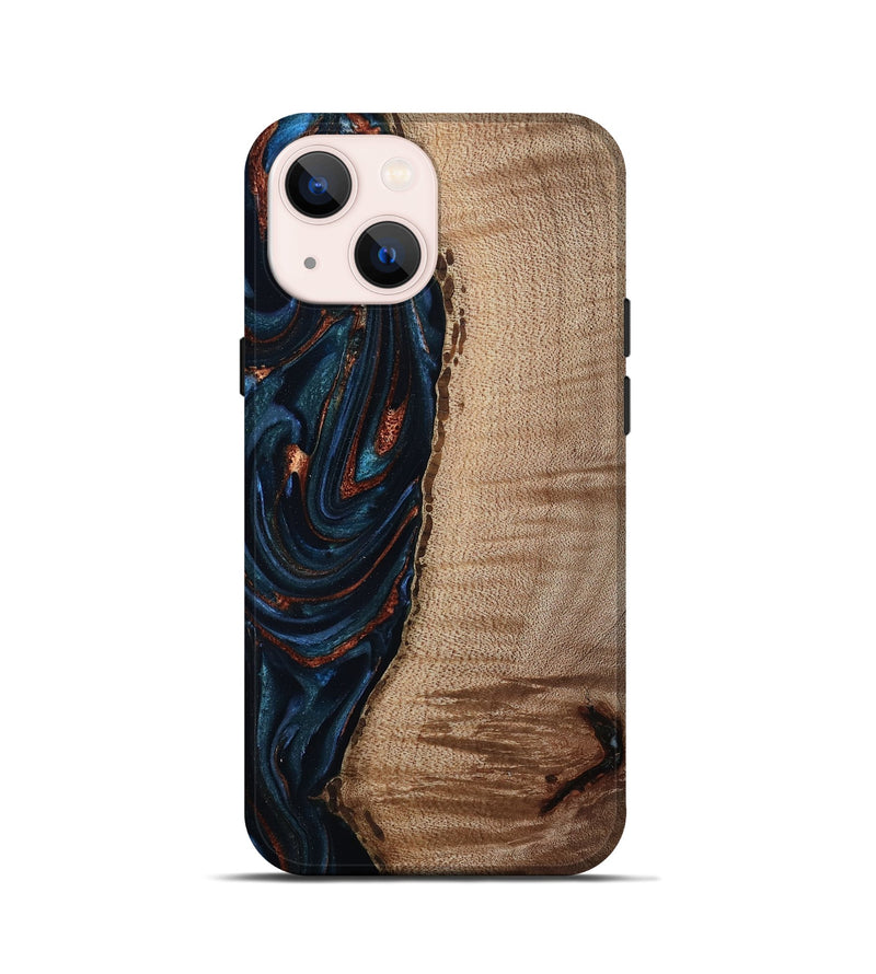 iPhone 13 mini Wood Live Edge Phone Case - Calvin (Teal & Gold, 808625)