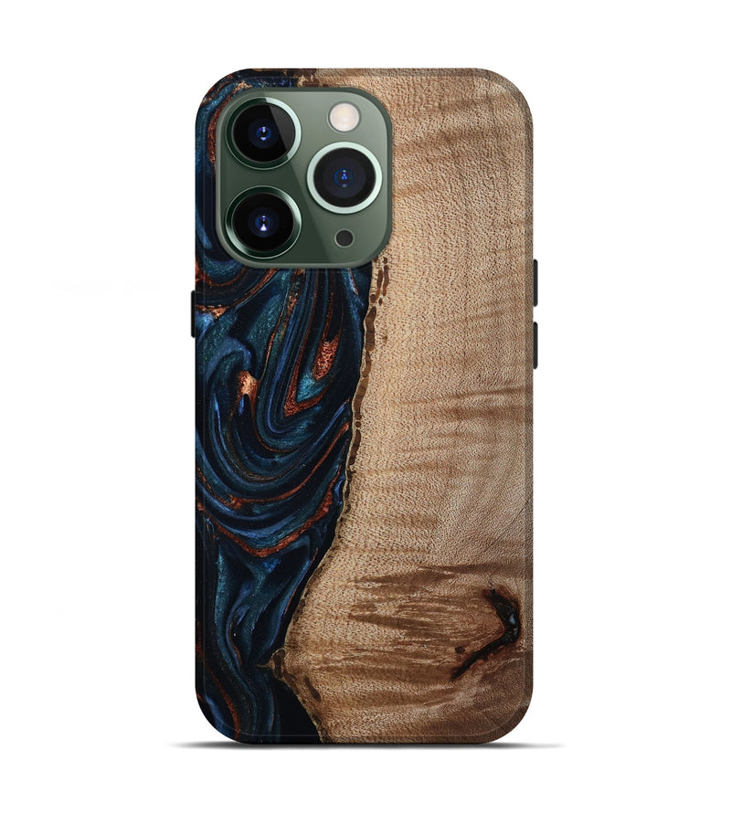 iPhone 13 Pro Wood Live Edge Phone Case - Calvin (Teal & Gold, 808625)