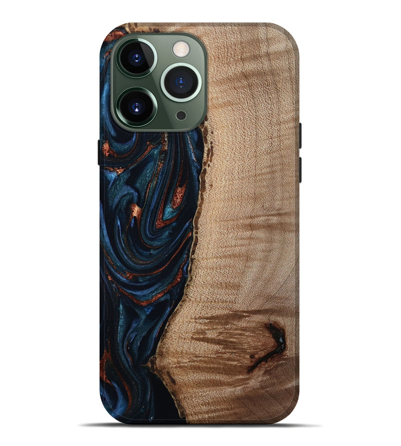 iPhone 13 Pro Max Wood Live Edge Phone Case - Calvin (Teal & Gold, 808625)