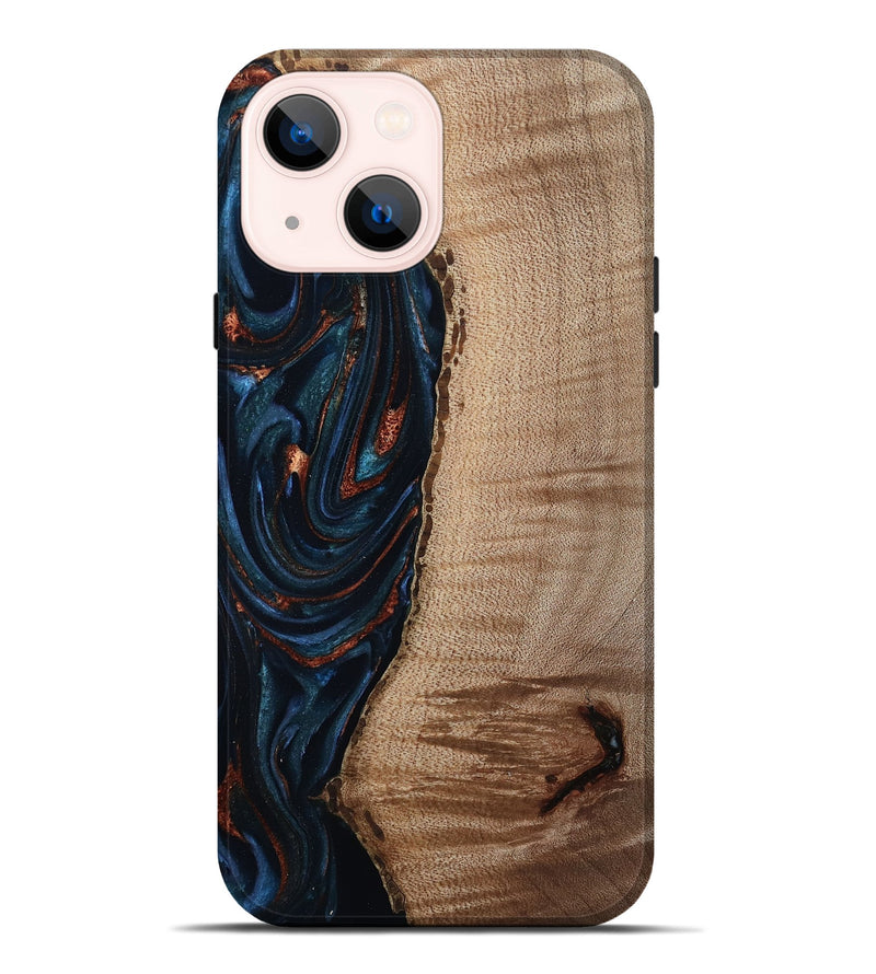 iPhone 14 Plus Wood Live Edge Phone Case - Calvin (Teal & Gold, 808625)