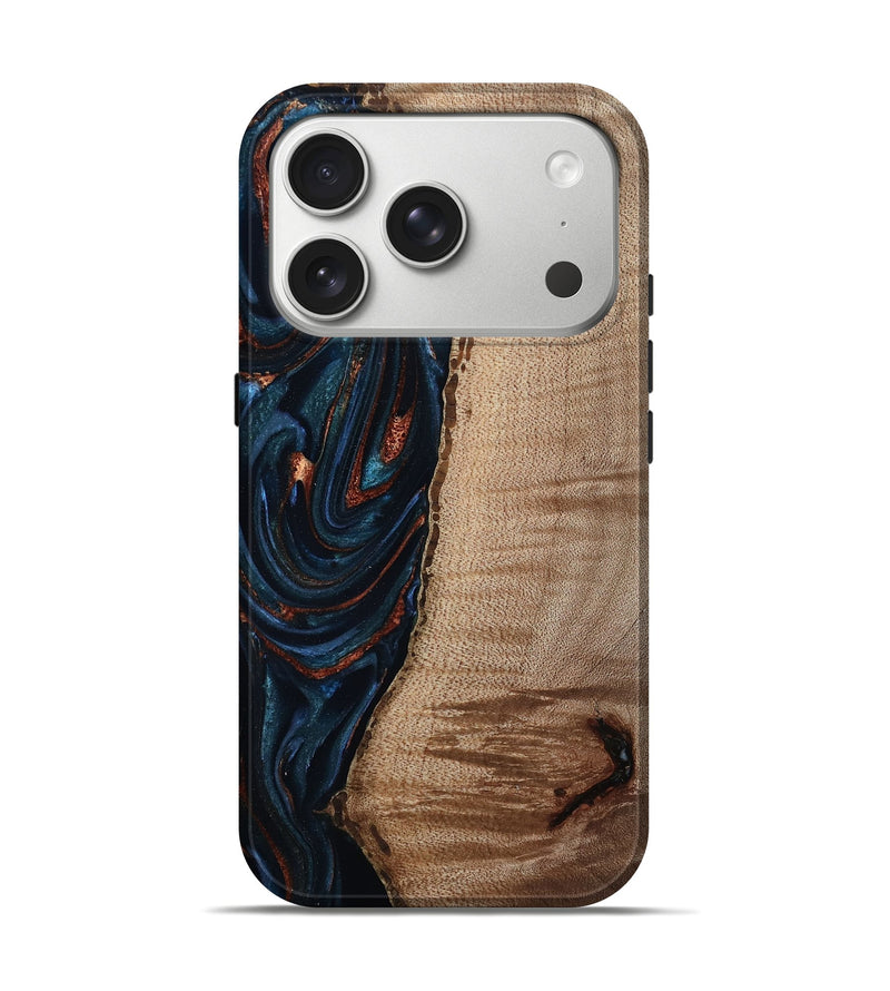 iPhone 17 Pro Wood Live Edge Phone Case - Calvin (Teal & Gold, 808625)