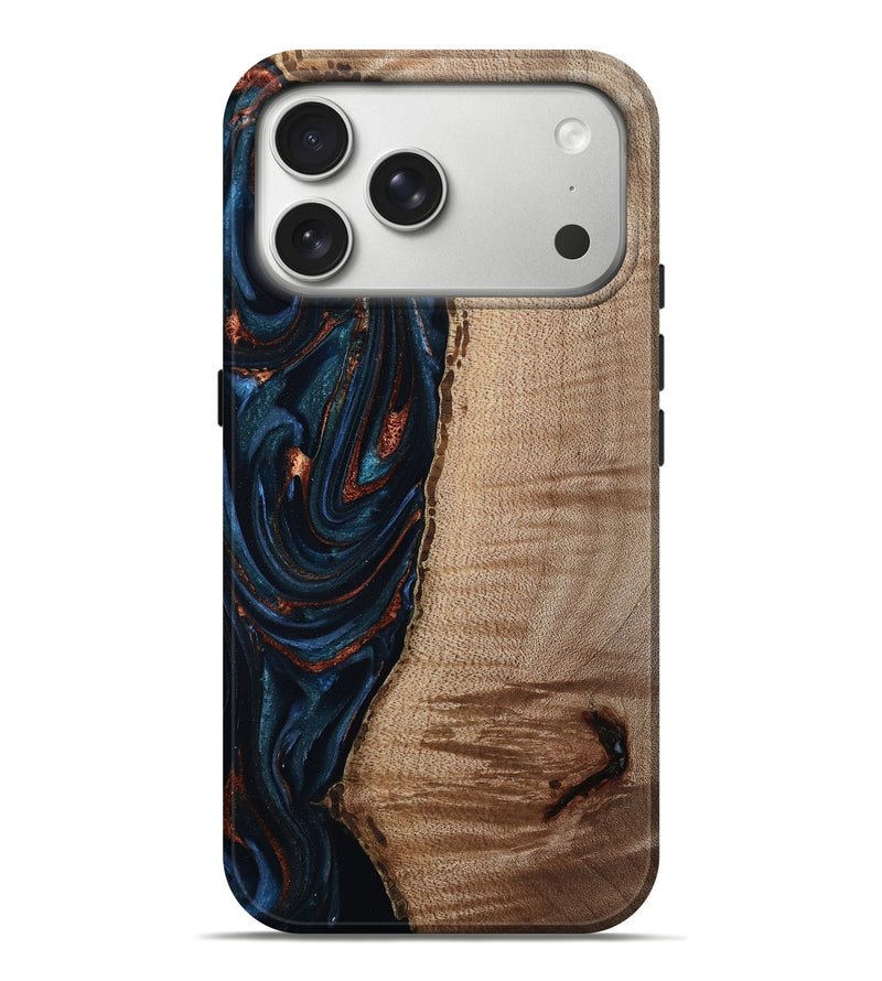 iPhone 17 Pro Max Wood Live Edge Phone Case - Calvin (Teal & Gold, 808625)