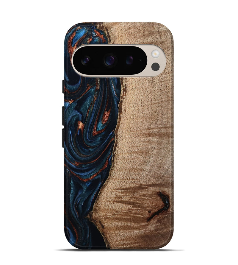 Pixel 9 Wood Live Edge Phone Case - Calvin (Teal & Gold, 808625)