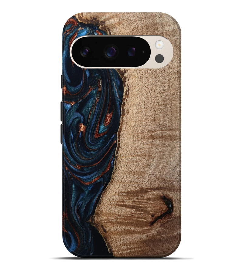 Pixel 9 Pro XL Wood Live Edge Phone Case - Calvin (Teal & Gold, 808625)