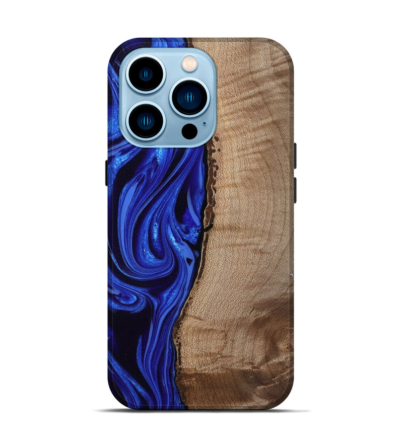 iPhone 14 Pro Wood Live Edge Phone Case - Morgan (Blue, 808626)