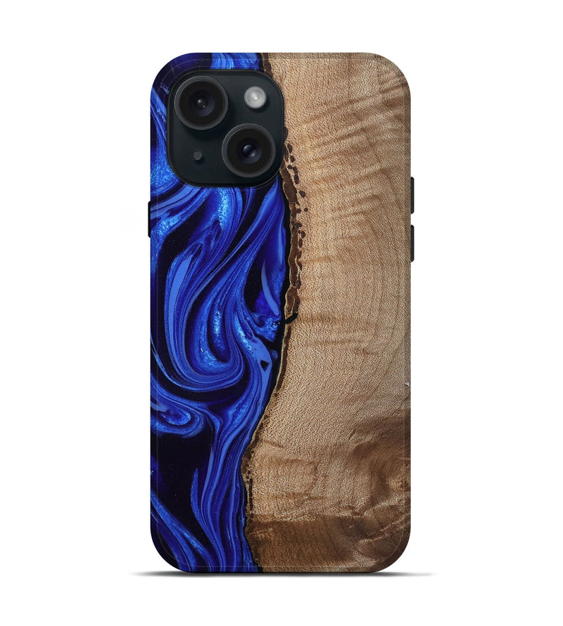iPhone 15 Wood Live Edge Phone Case - Morgan (Blue, 808626)