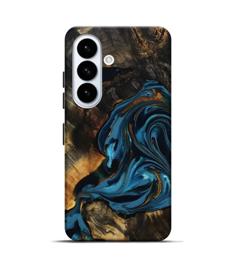 Galaxy S26 Wood Live Edge Phone Case - Iyana (Teal & Gold, 808628)