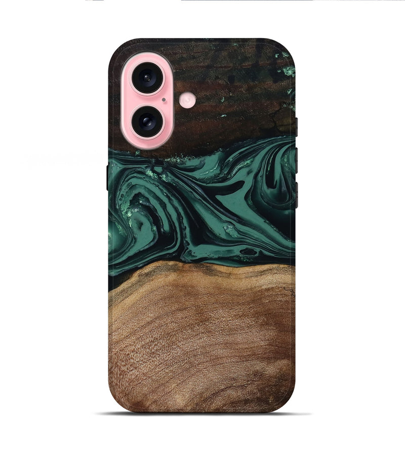 iPhone 16 Wood Live Edge Phone Case - Shauna (Green, 808636)