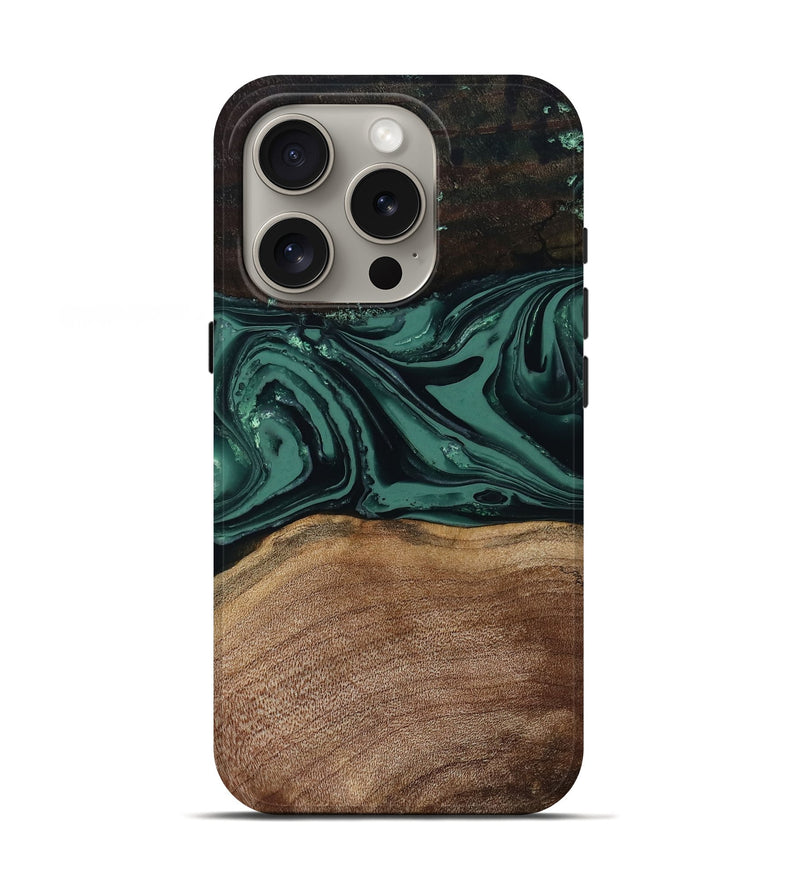 iPhone 16 Pro Wood Live Edge Phone Case - Shauna (Green, 808636)