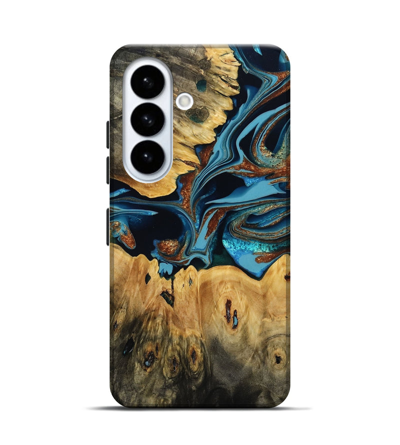 Galaxy S26 Wood Live Edge Phone Case - Helene (Teal & Gold, 808641)