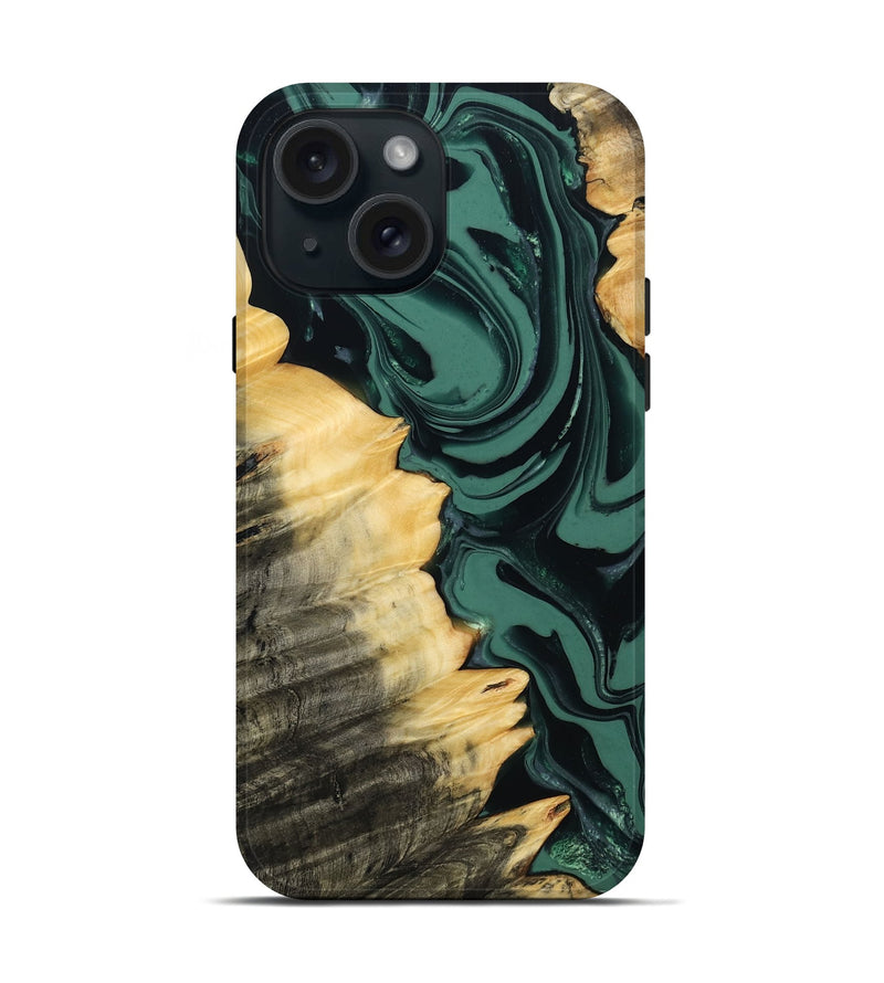 iPhone 15 Wood Live Edge Phone Case - Shianne (Green, 808644)