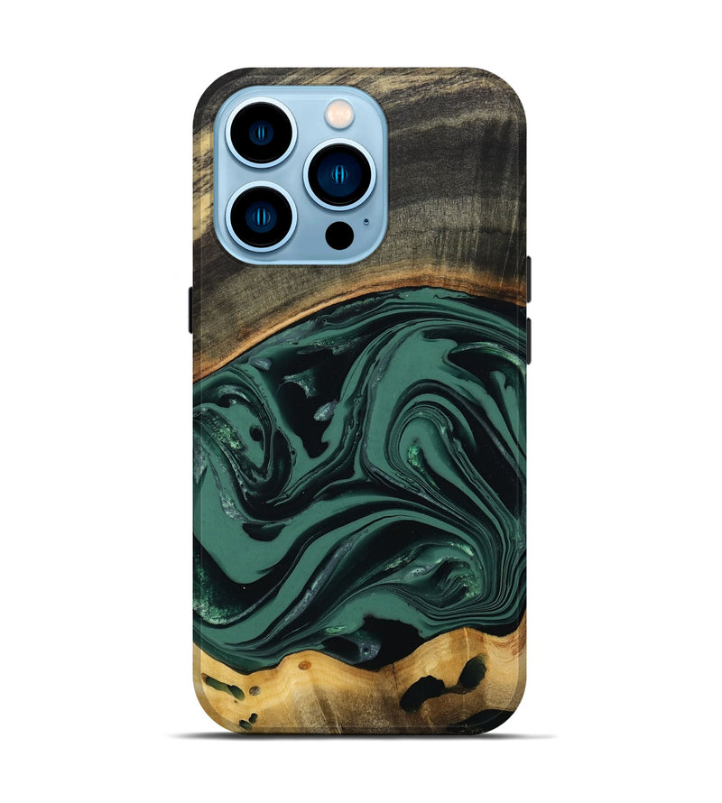 iPhone 14 Pro Wood Live Edge Phone Case - Azael (Green, 808647)