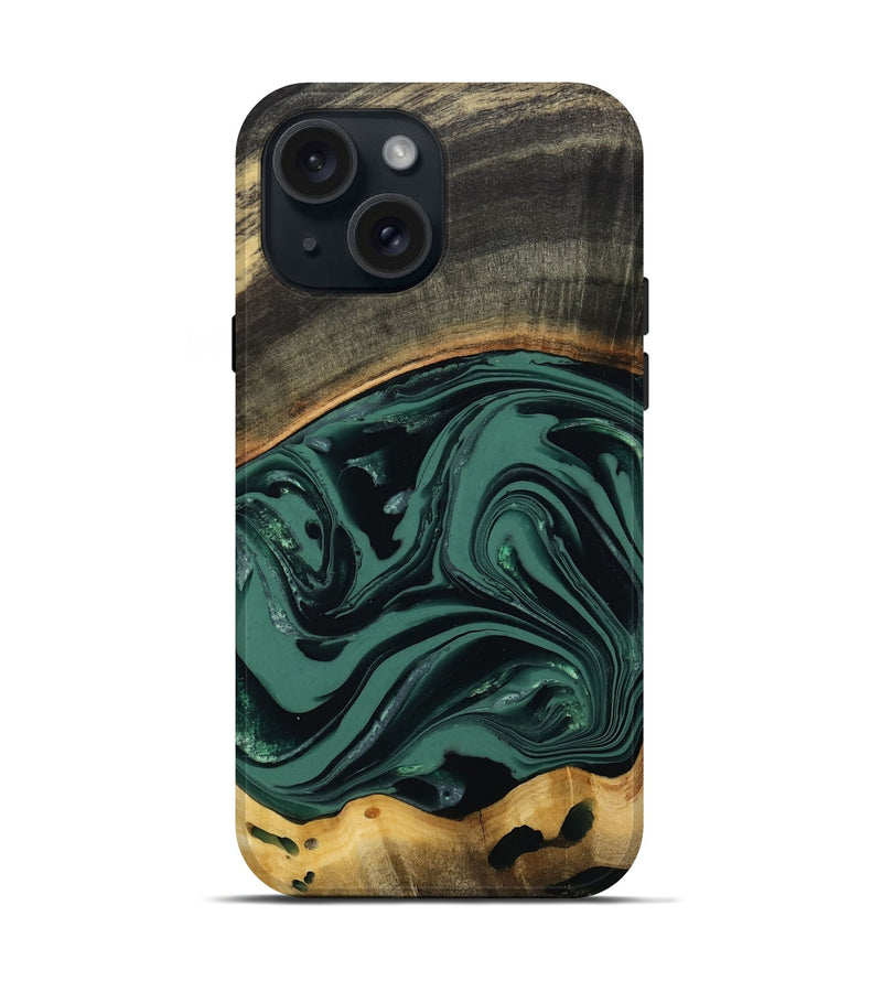 iPhone 15 Wood Live Edge Phone Case - Azael (Green, 808647)