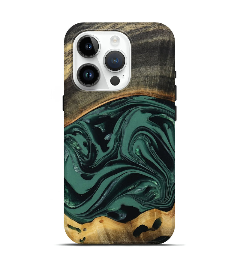 iPhone 15 Pro Wood Live Edge Phone Case - Azael (Green, 808647)