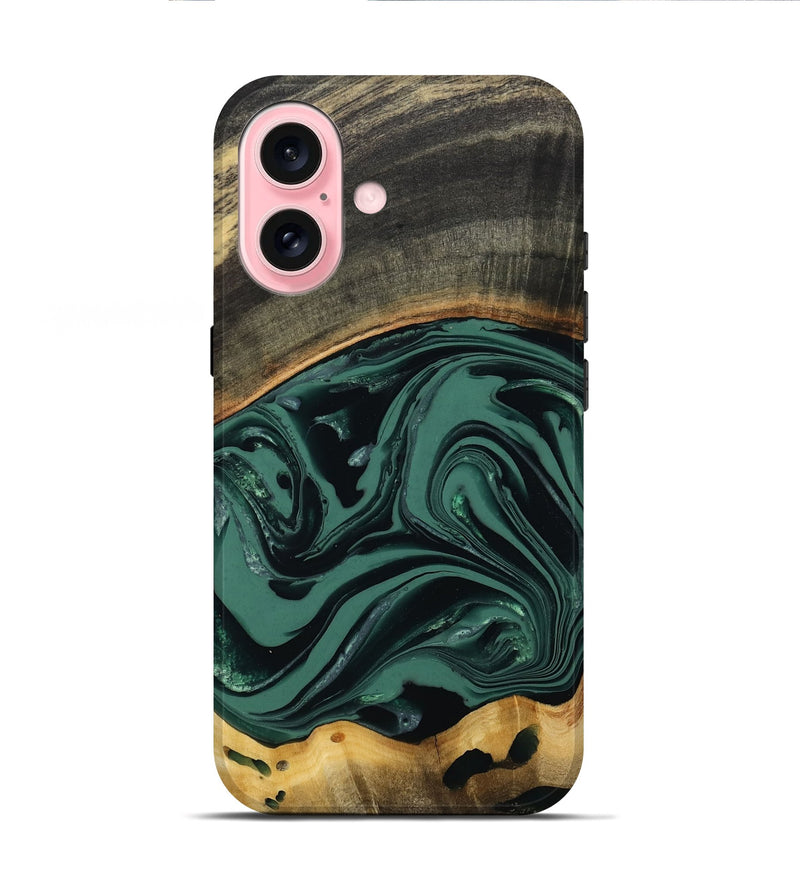 iPhone 16 Wood Live Edge Phone Case - Azael (Green, 808647)