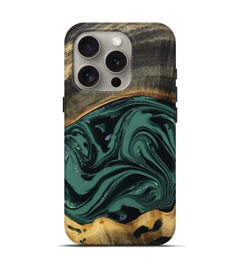 iPhone 16 Pro Wood Live Edge Phone Case - Azael (Green, 808647)