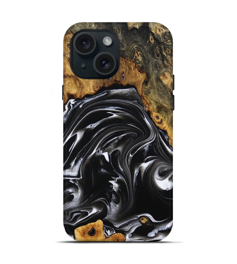 iPhone 15 Wood Live Edge Phone Case - Georgia (Black & White, 808649)