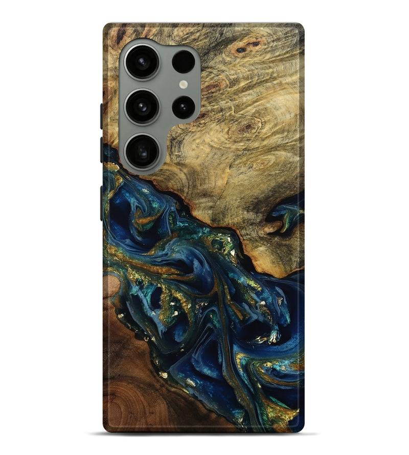 Galaxy S24 Ultra Wood Live Edge Phone Case - Karri (Teal & Gold, 808650)
