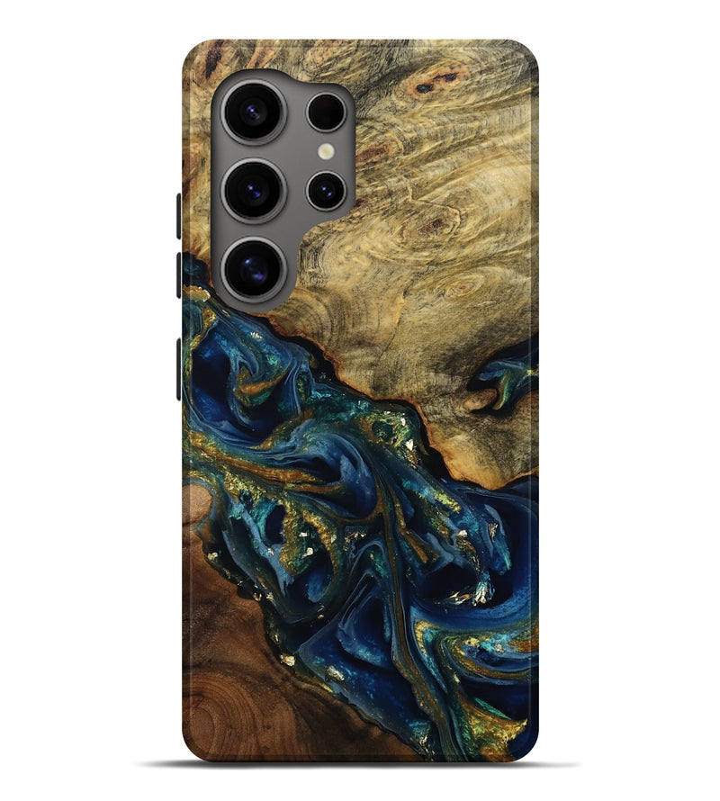 Galaxy S25 Ultra Wood Live Edge Phone Case - Karri (Teal & Gold, 808650)