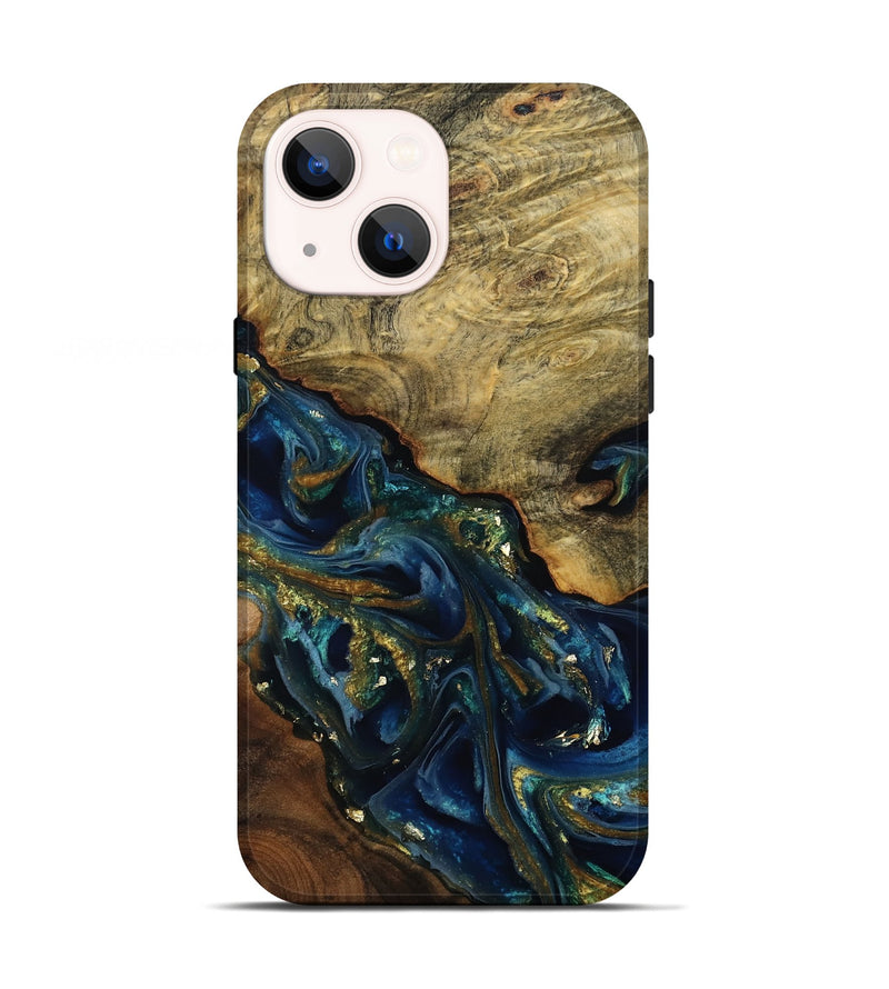 iPhone 13 Wood Live Edge Phone Case - Karri (Teal & Gold, 808650)