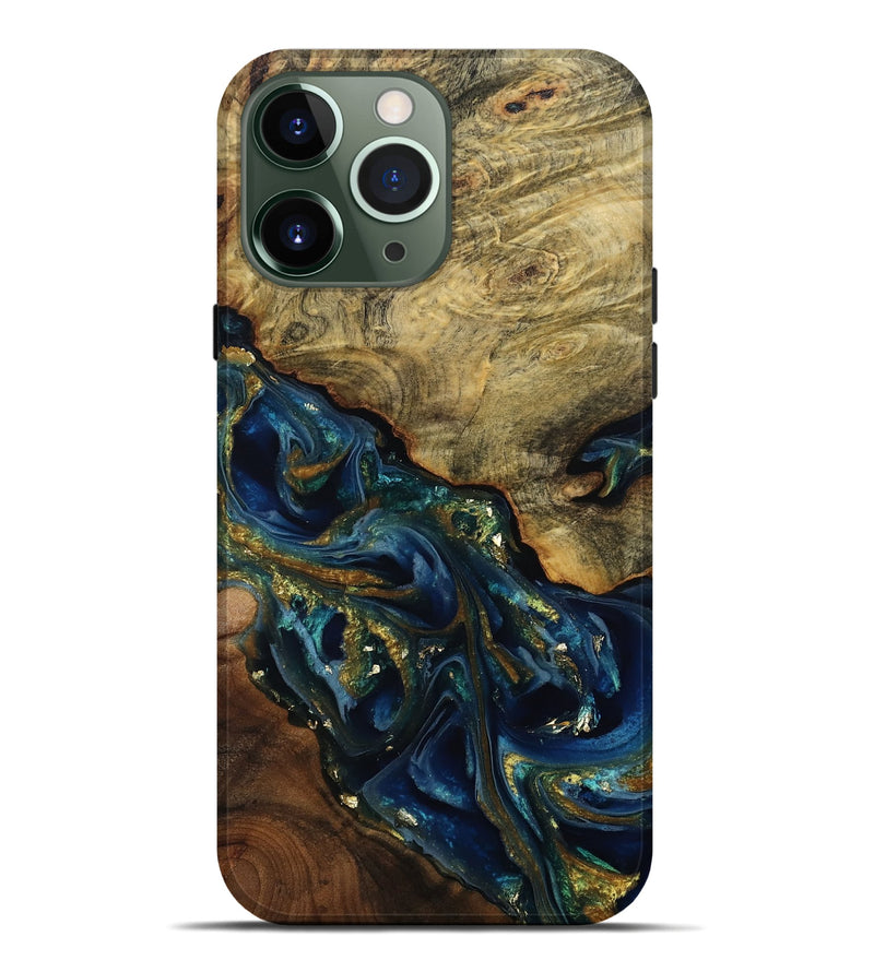 iPhone 13 Pro Max Wood Live Edge Phone Case - Karri (Teal & Gold, 808650)