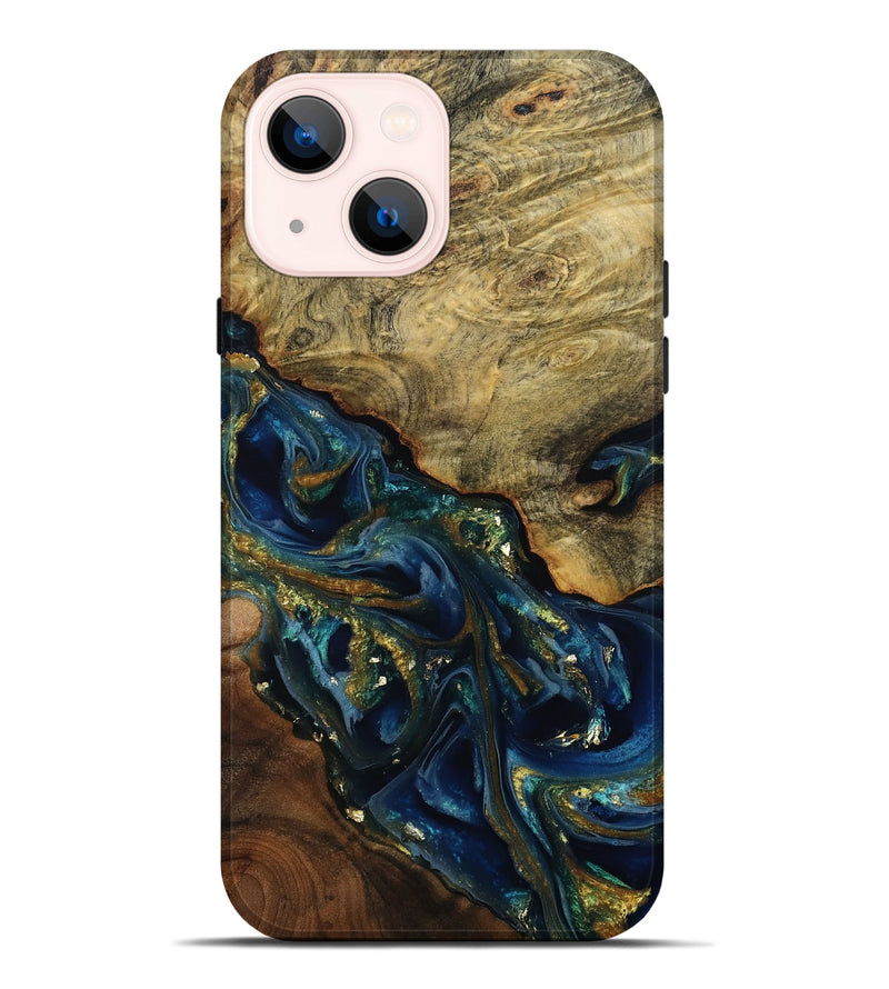 iPhone 14 Plus Wood Live Edge Phone Case - Karri (Teal & Gold, 808650)
