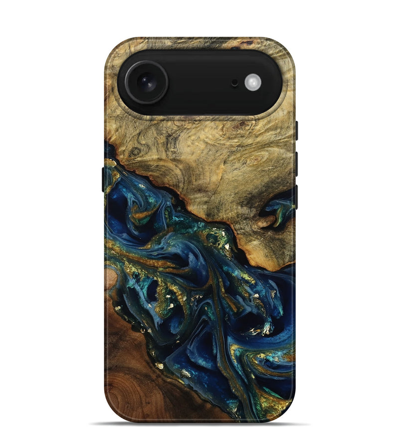 iPhone 17 Air Wood Live Edge Phone Case - Karri (Teal & Gold, 808650)