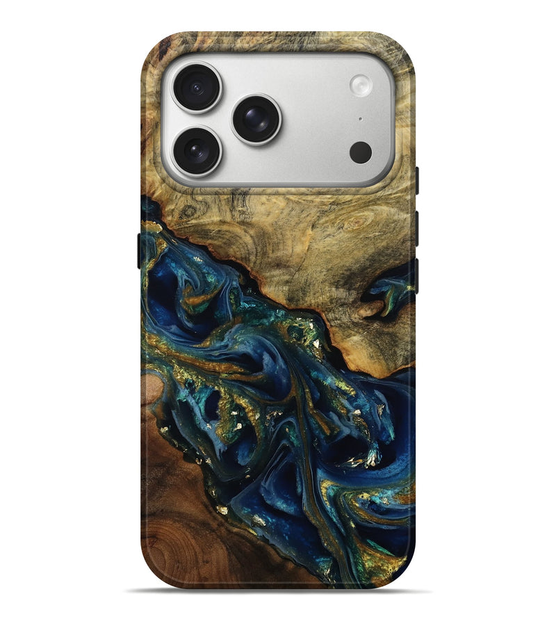 iPhone 17 Pro Max Wood Live Edge Phone Case - Karri (Teal & Gold, 808650)