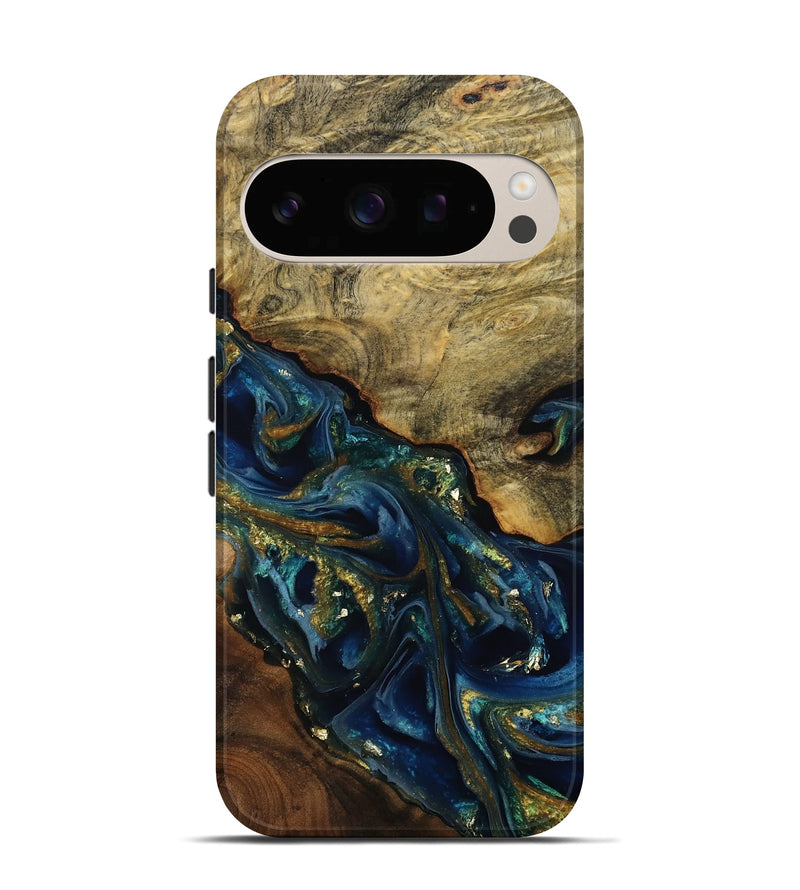 Pixel 10 Wood Live Edge Phone Case - Karri (Teal & Gold, 808650)