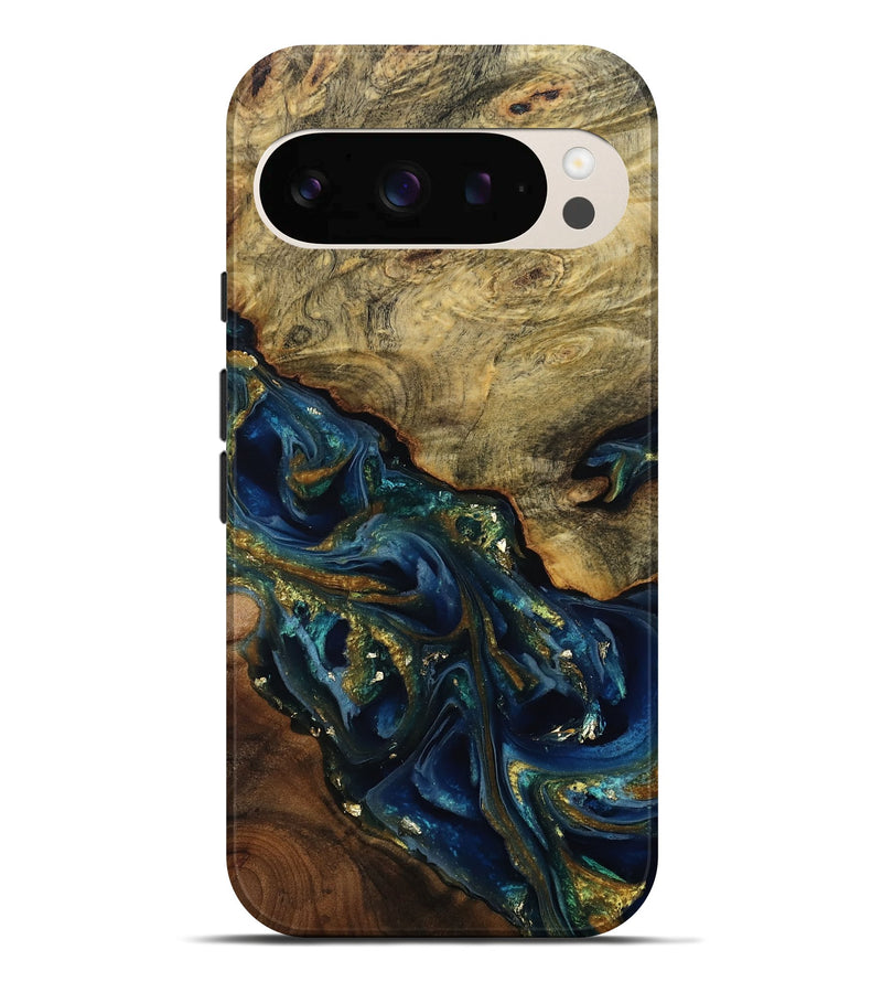 Pixel 10 Pro XL Wood Live Edge Phone Case - Karri (Teal & Gold, 808650)