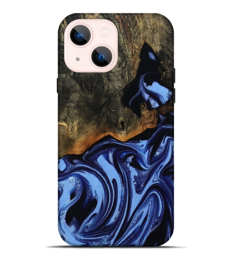 iPhone 14 Plus Wood Live Edge Phone Case - Alvin (Blue, 808651)