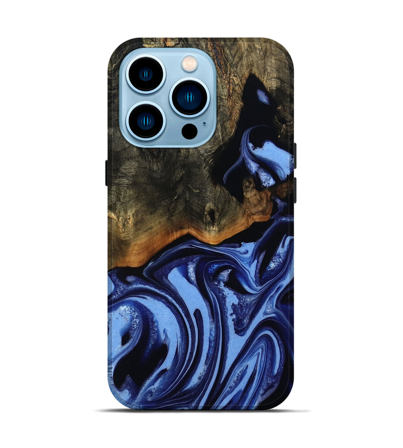iPhone 14 Pro Wood Live Edge Phone Case - Alvin (Blue, 808651)