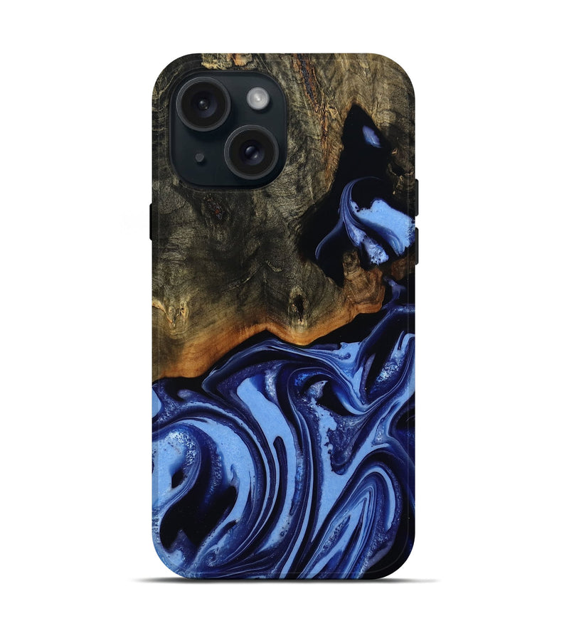 iPhone 15 Wood Live Edge Phone Case - Alvin (Blue, 808651)