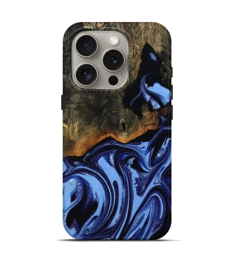 iPhone 16 Pro Wood Live Edge Phone Case - Alvin (Blue, 808651)