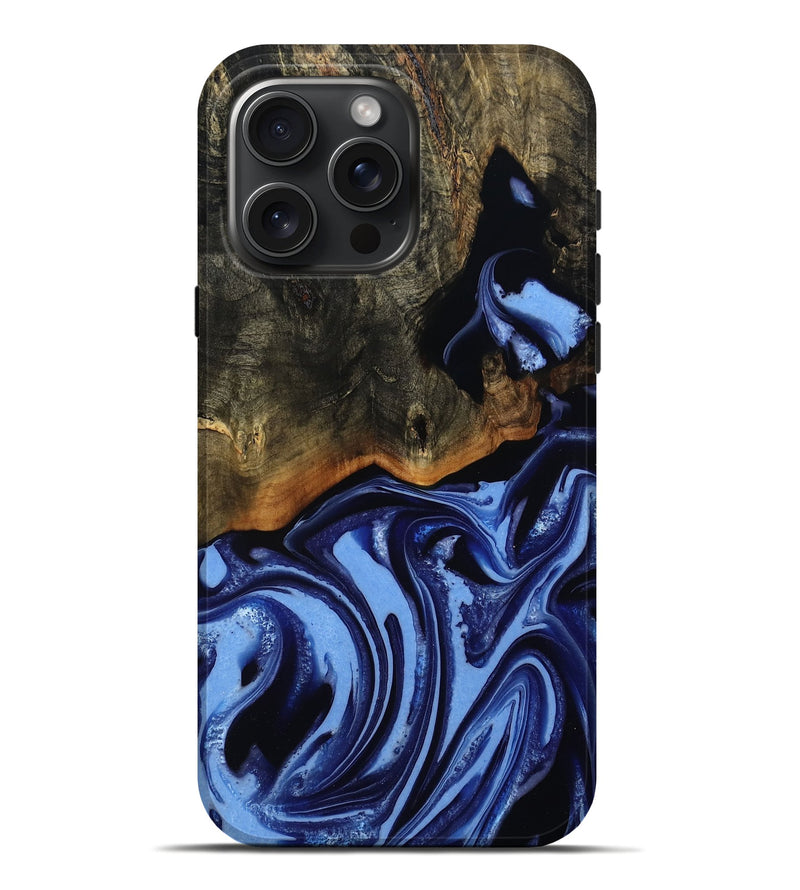 iPhone 16 Pro Max Wood Live Edge Phone Case - Alvin (Blue, 808651)