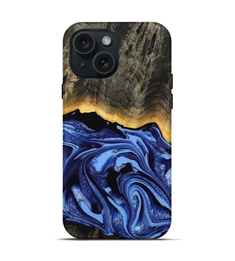 iPhone 15 Wood Live Edge Phone Case - Windy (Blue, 808654)