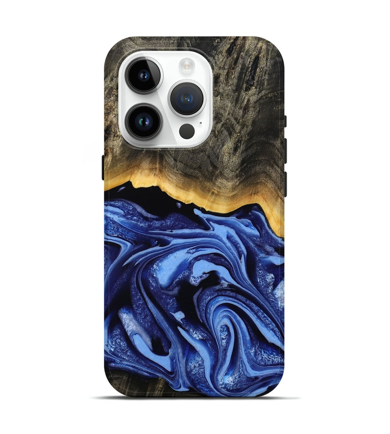 iPhone 15 Pro Wood Live Edge Phone Case - Windy (Blue, 808654)