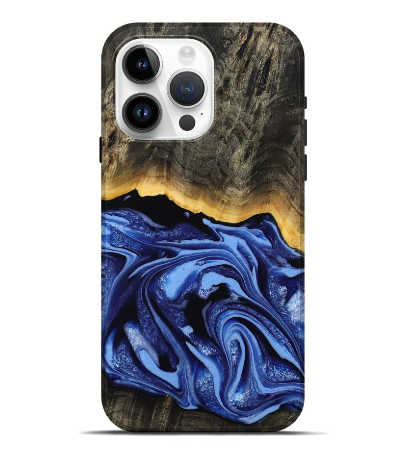 iPhone 15 Pro Max Wood Live Edge Phone Case - Windy (Blue, 808654)