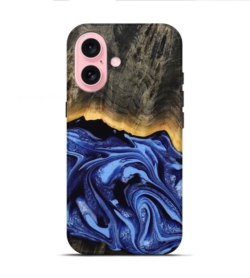 iPhone 16 Wood Live Edge Phone Case - Windy (Blue, 808654)