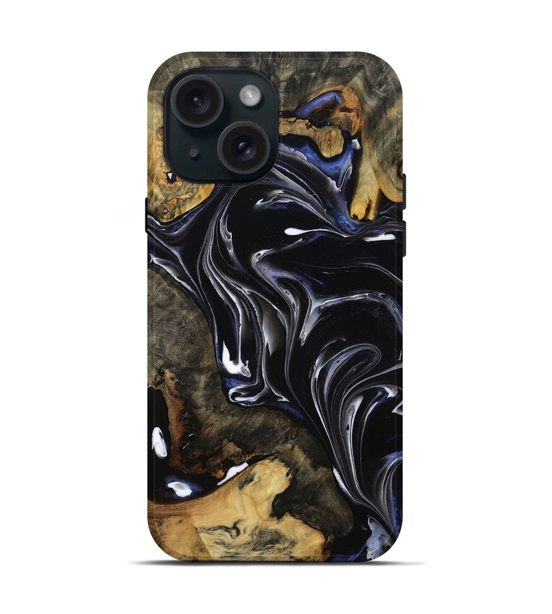 iPhone 15 Wood Live Edge Phone Case - Maren (Black & White, 808655)